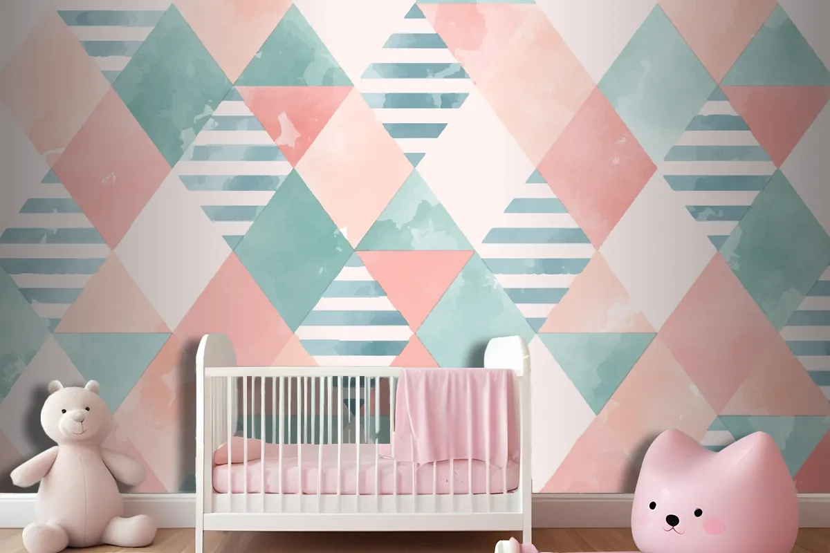 Watercolor Geometric Girl Wallpaper Mural