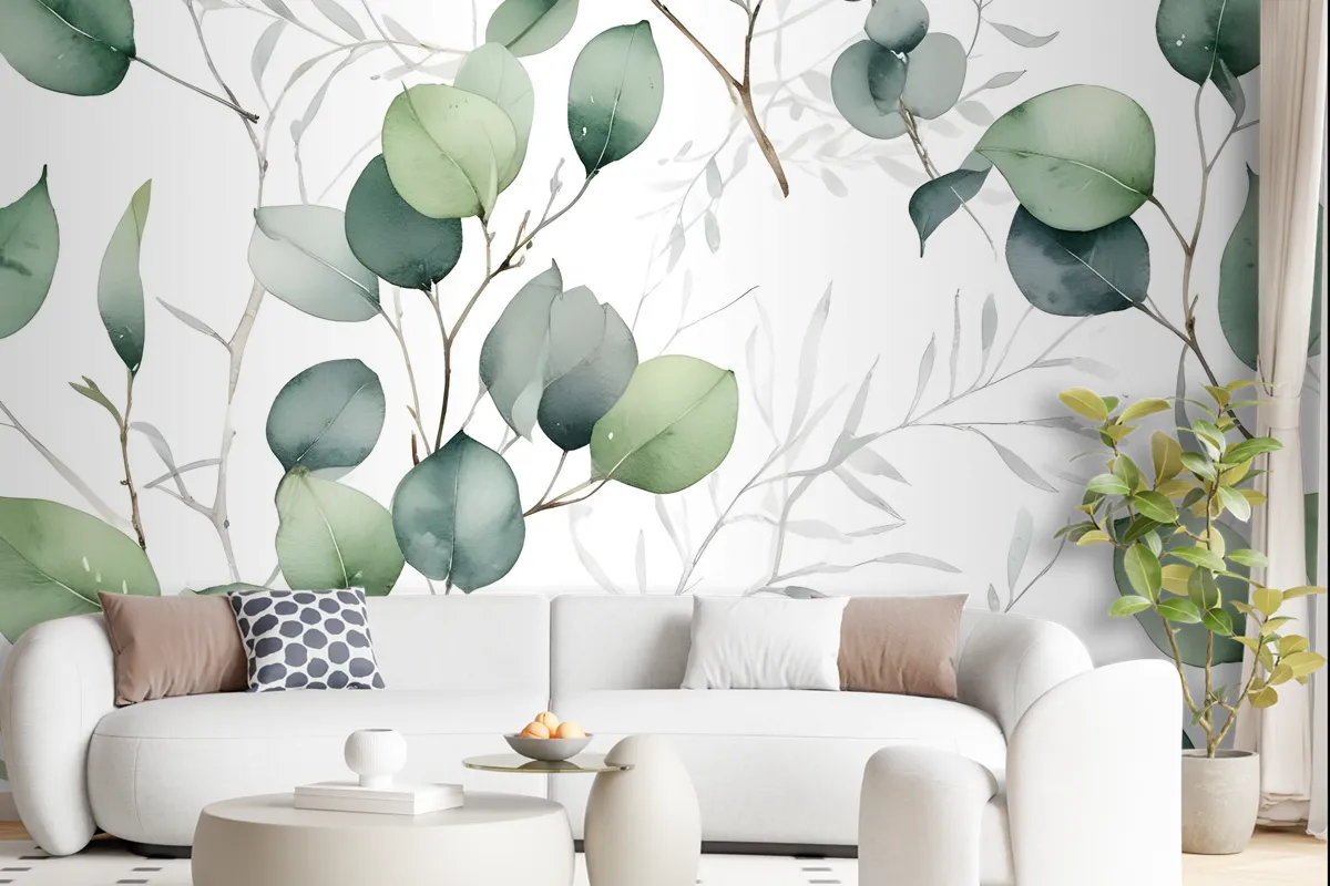 Watercolor Green Eucalyptus Leaf Wallpaper