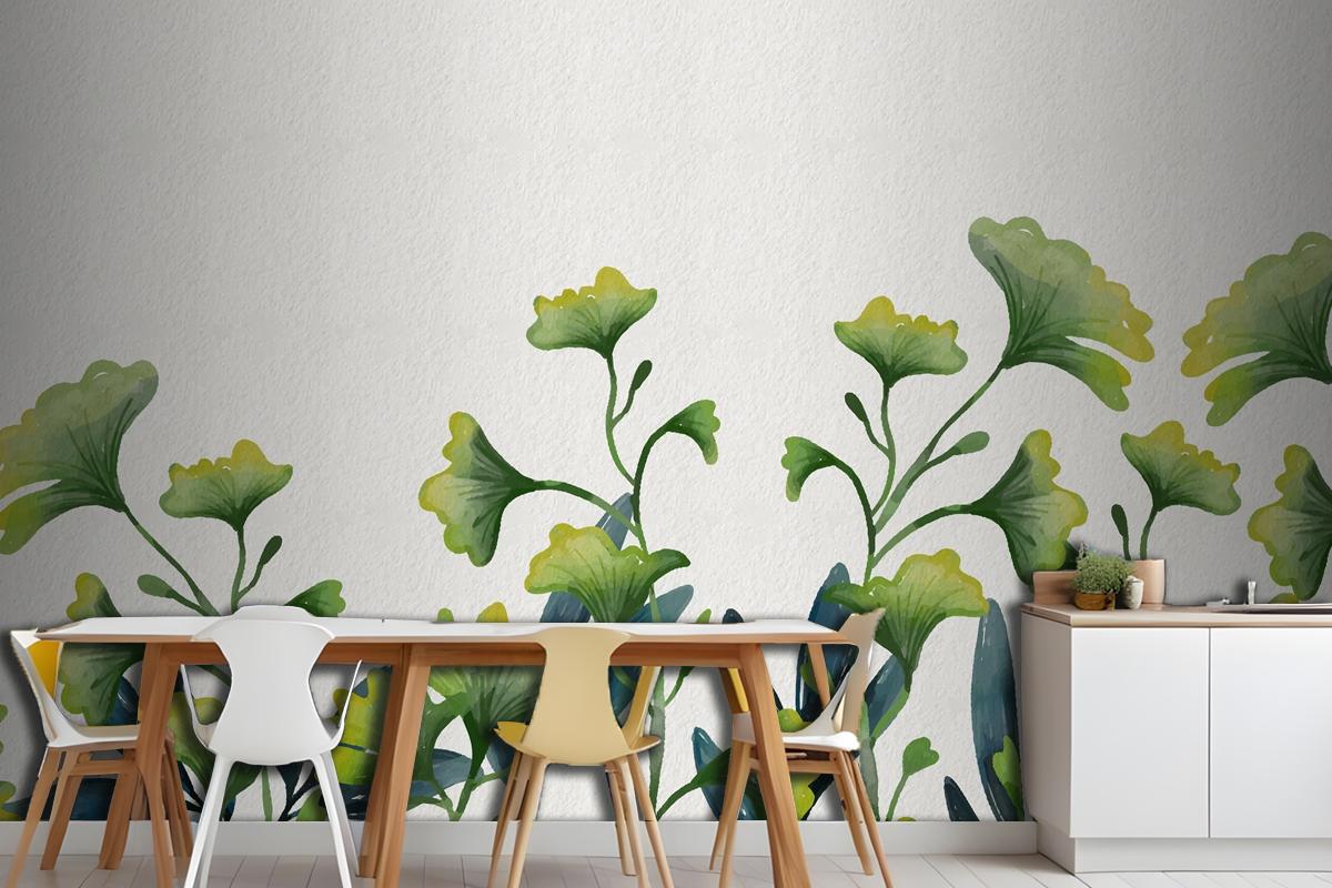 Watercolor Green Leaves Wallpaper Mural