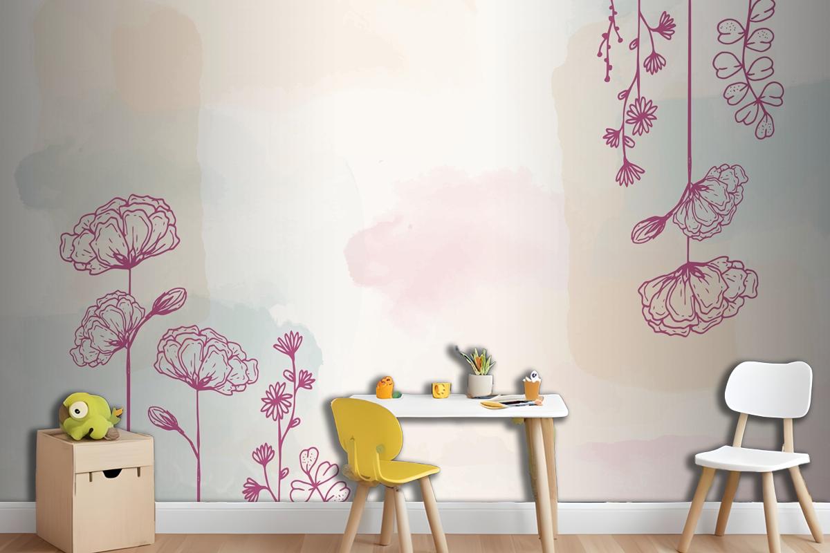 Watercolor Hand Drawn Background Girl Wallpaper Mural