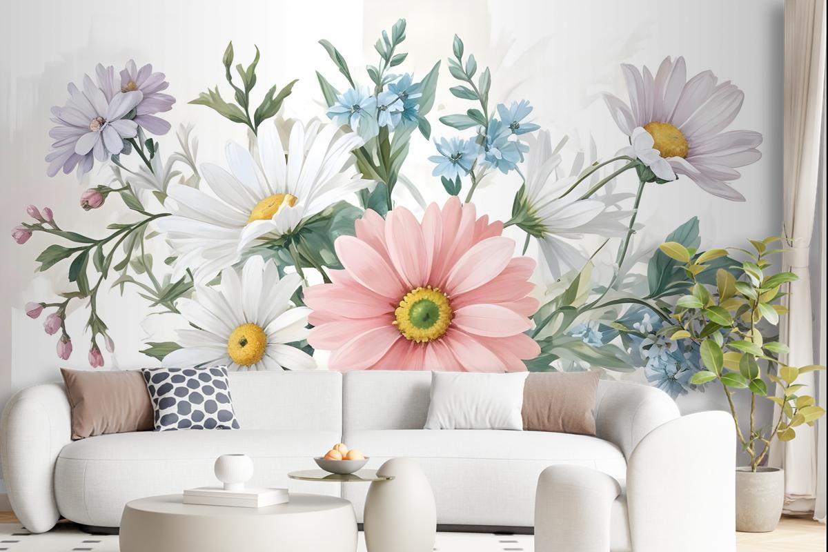 Watercolor Large Floral Bouquet Wallpaper Mural