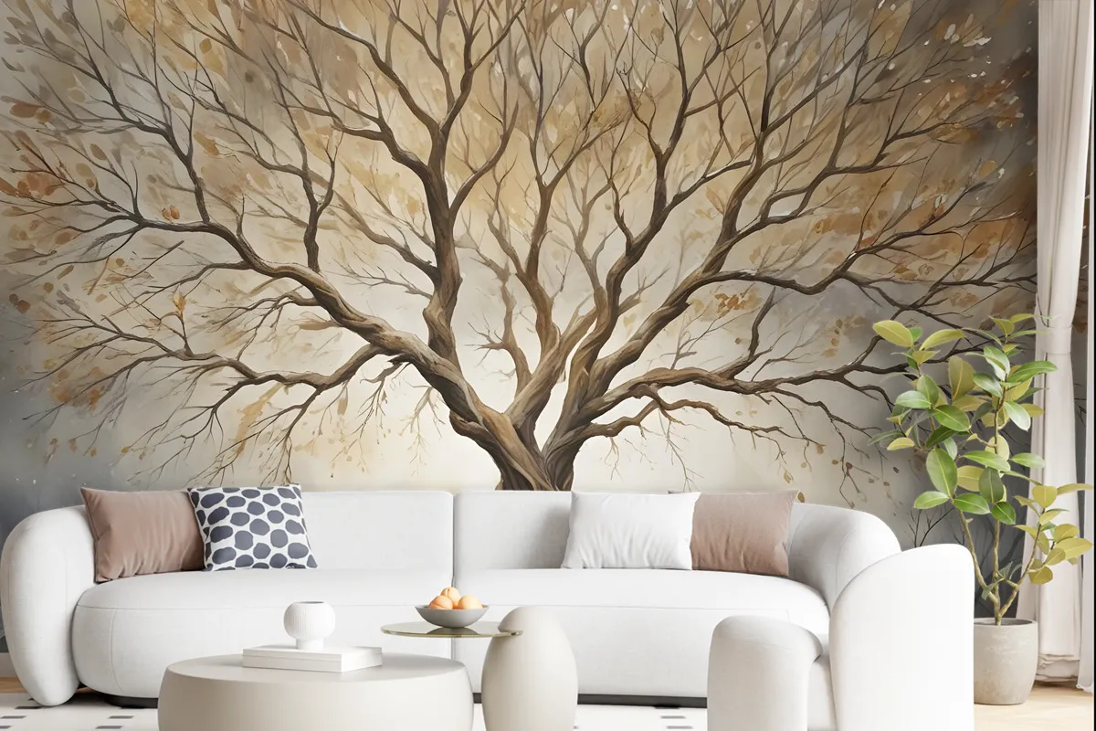 Watercolor Leafless Autumn Trees Wallpaper Mural