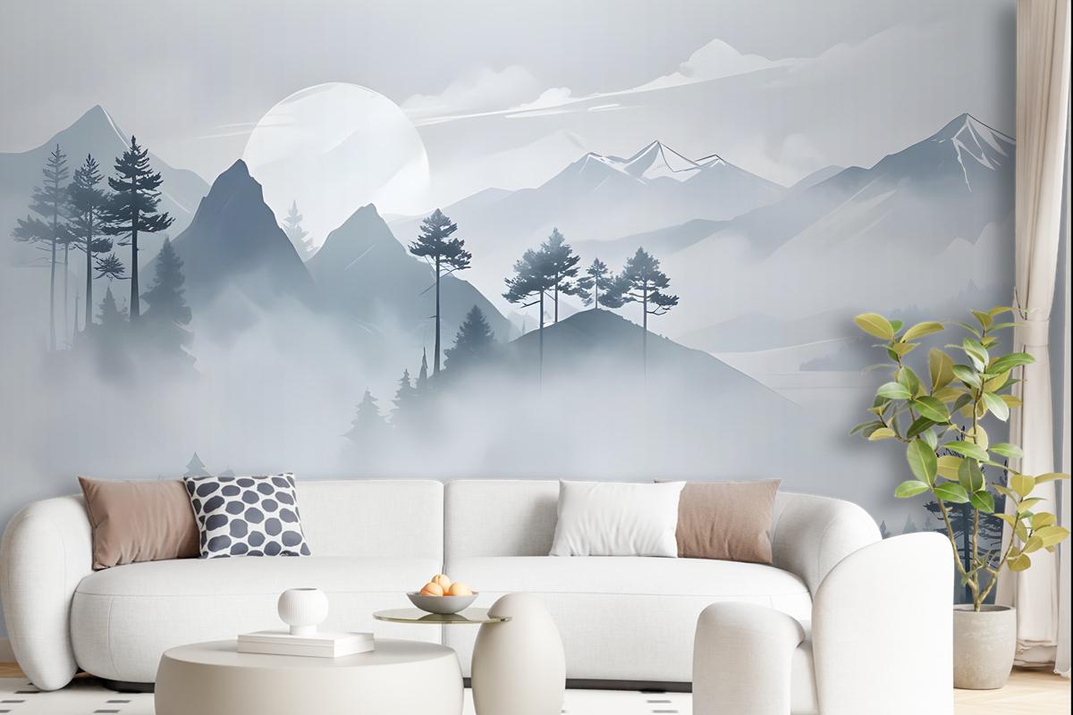 Watercolor Mountain Landscape Wallpaper Mural