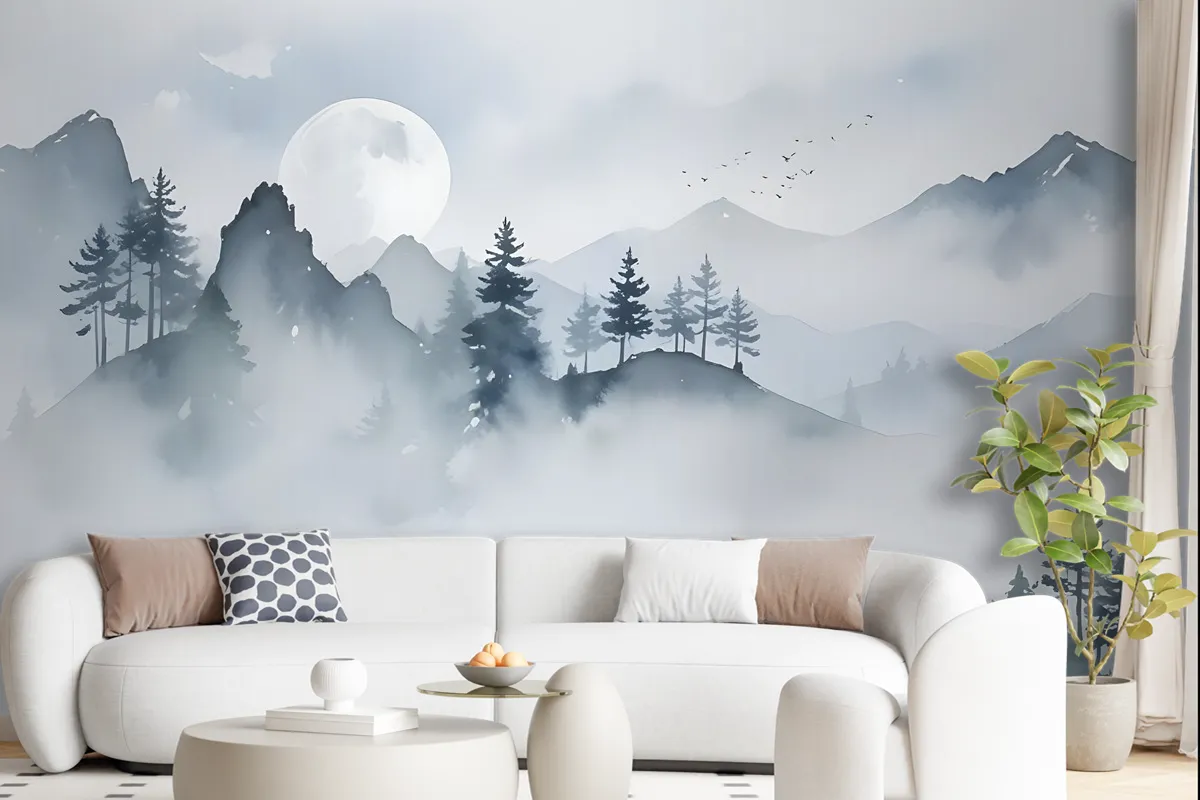 Watercolor Mountain Landscape Wallpaper Mural