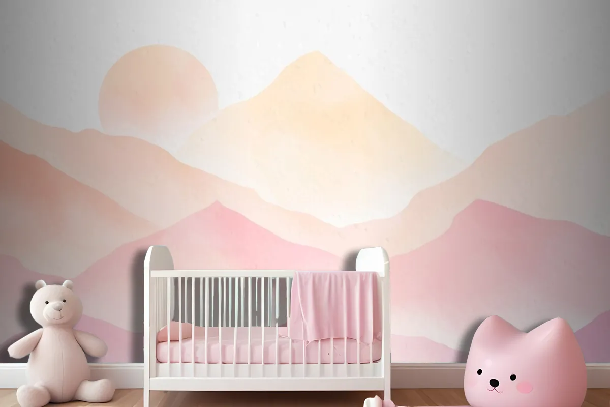 Watercolor Mountains Pink Background Wallpaper Mural