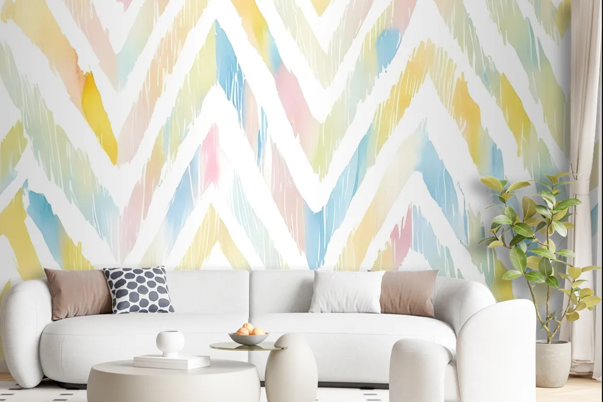 Watercolor Multicolor Chevron Ikat Design Art Wallpaper Mural