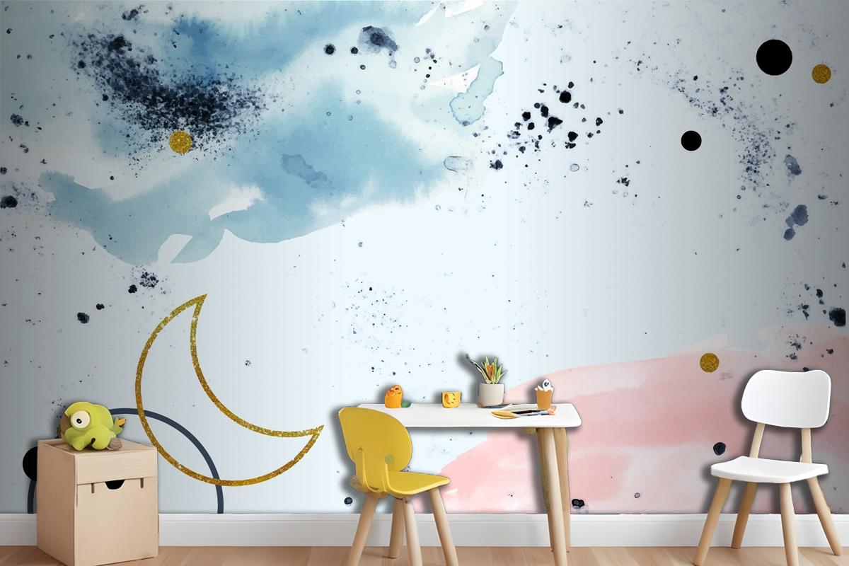 Watercolor Painted Background With Gold Elements Wallpaper Mural