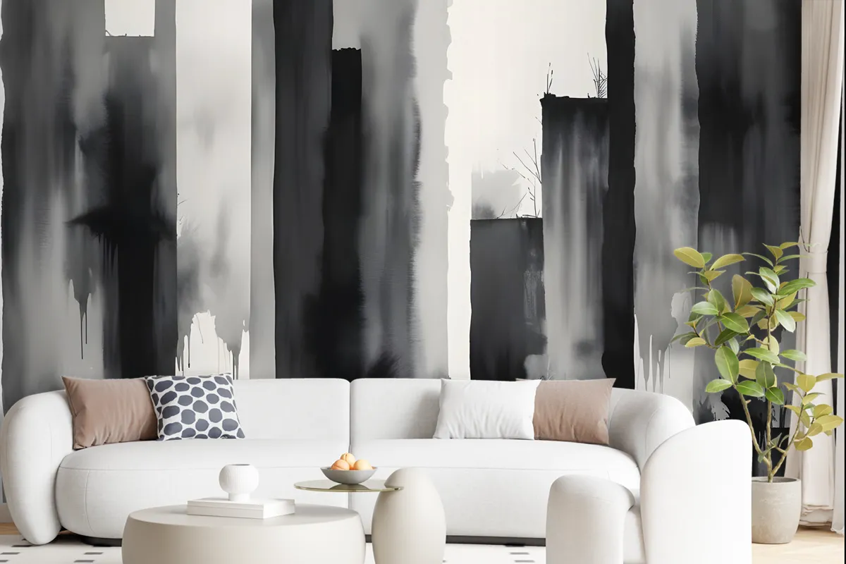 Watercolor Painting Black And White Architecture Wallpaper Mural