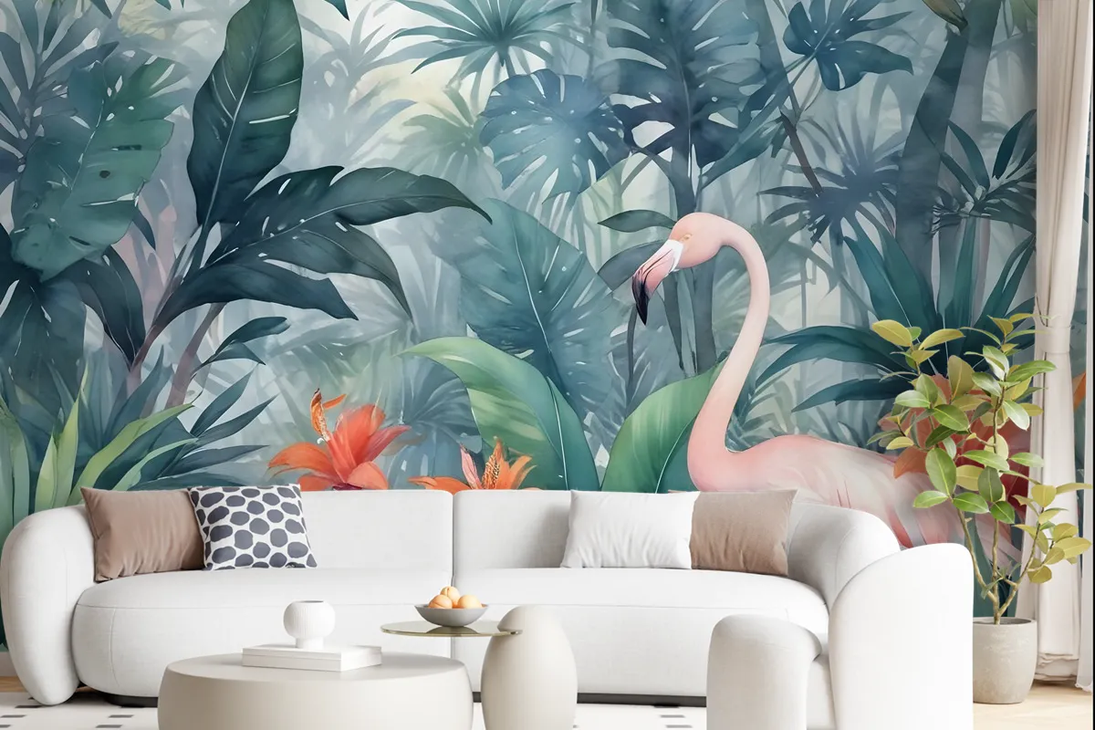 Watercolor Painting Forest And Storks Wallpaper Mural