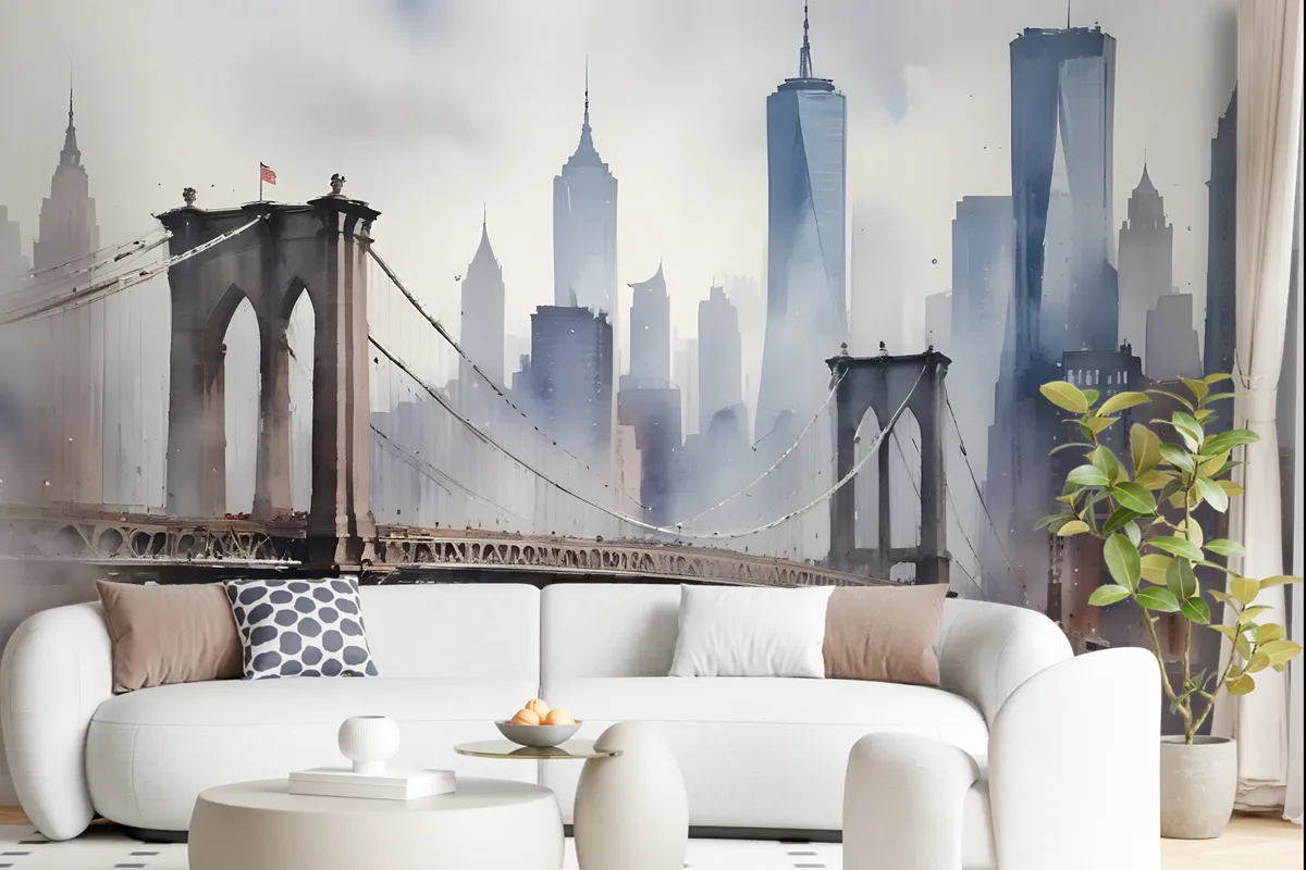 Watercolor Painting New York City Landscape Wallpaper Mural