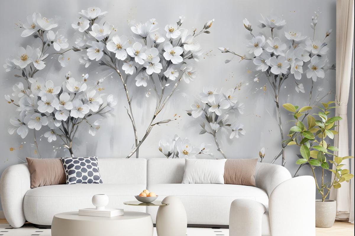 Watercolor Painting White Flowers Wallpaper Mural