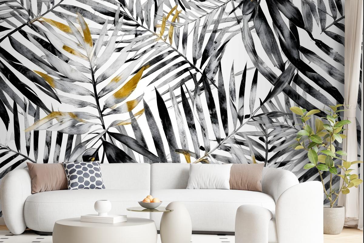 Watercolor Palm Leaf Pattern Wallpaper