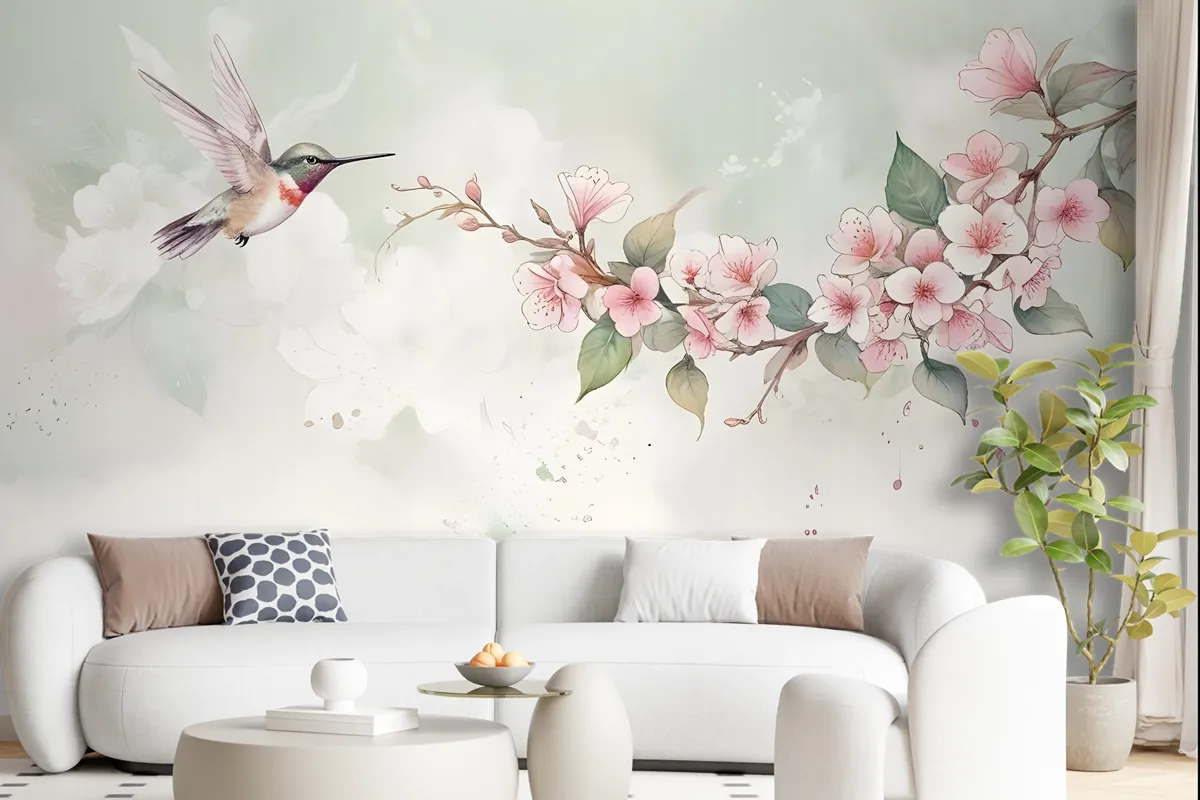 Watercolor Pink Begonia Flowers Wallpaper Mural