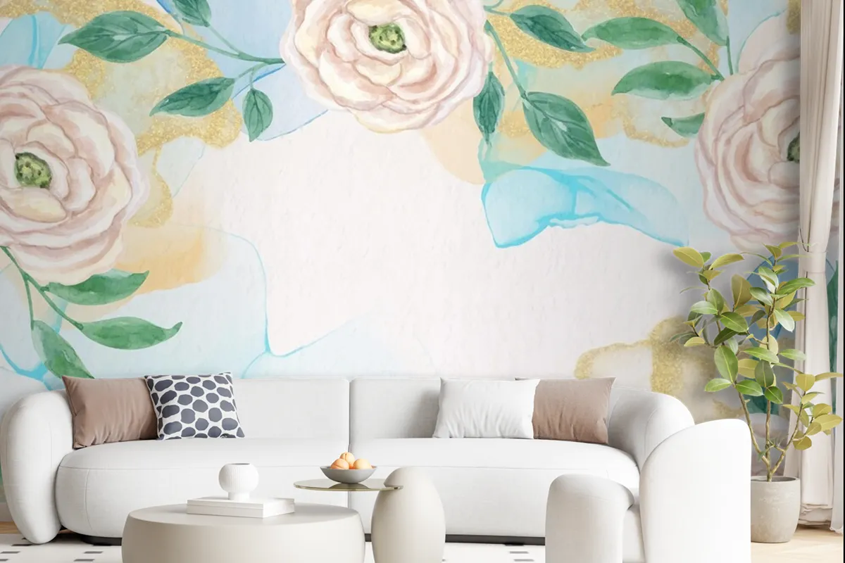 Watercolor Plants Natural Background Wallpaper Mural