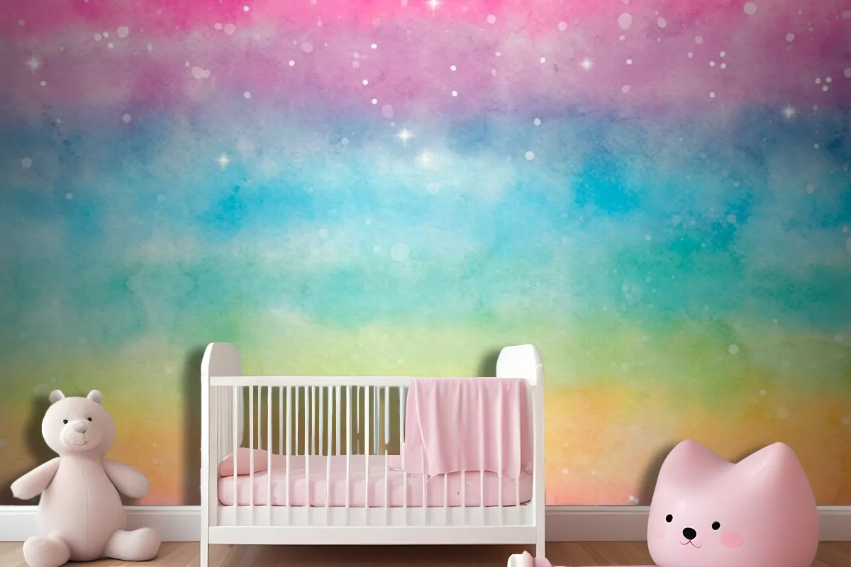 Watercolor Rainbow Background Girl Wallpaper Mural