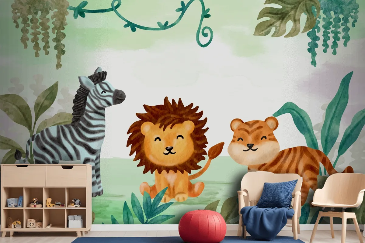 Watercolor Safari Background Boys Wallpaper Mural