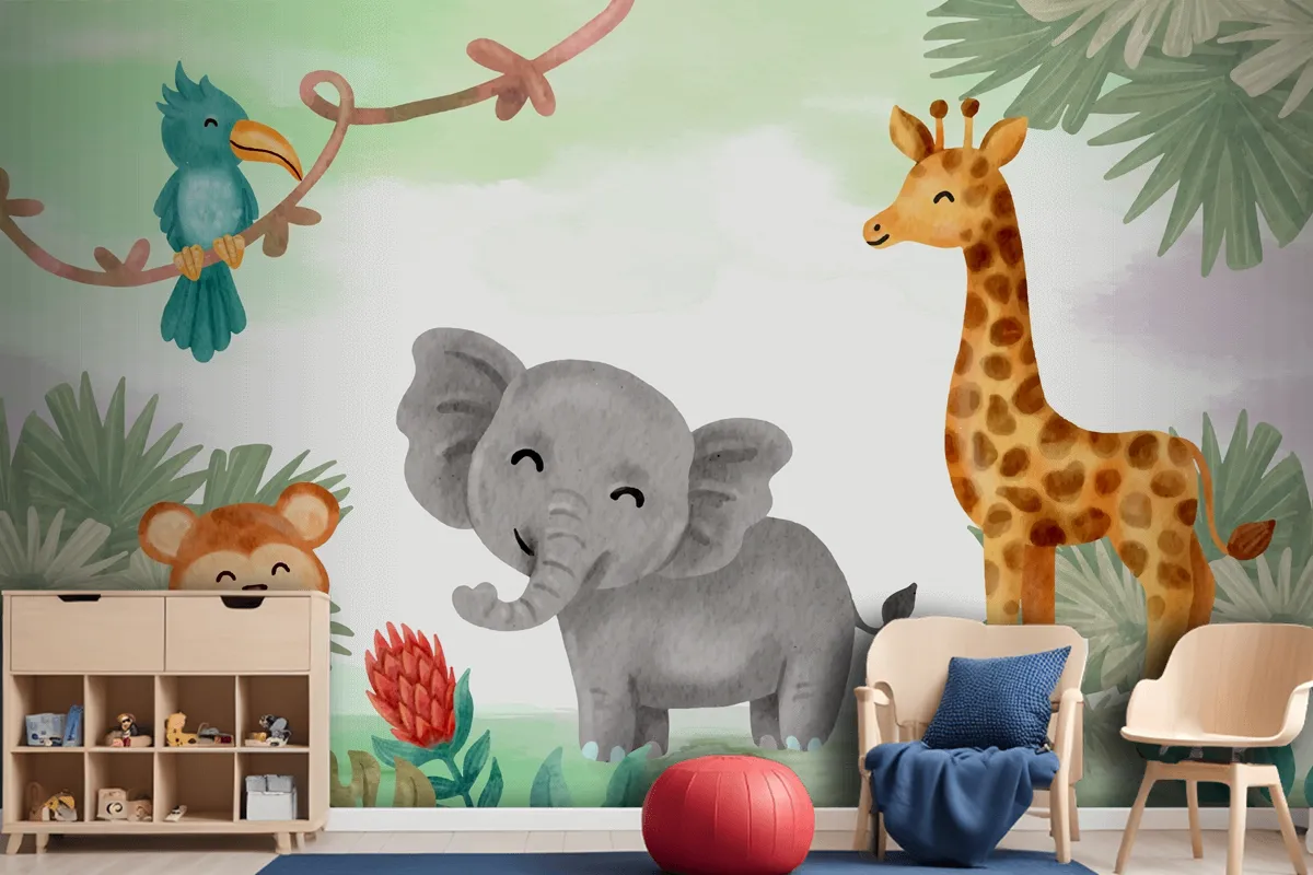 Watercolor Safari Background Kids Wallpaper Mural