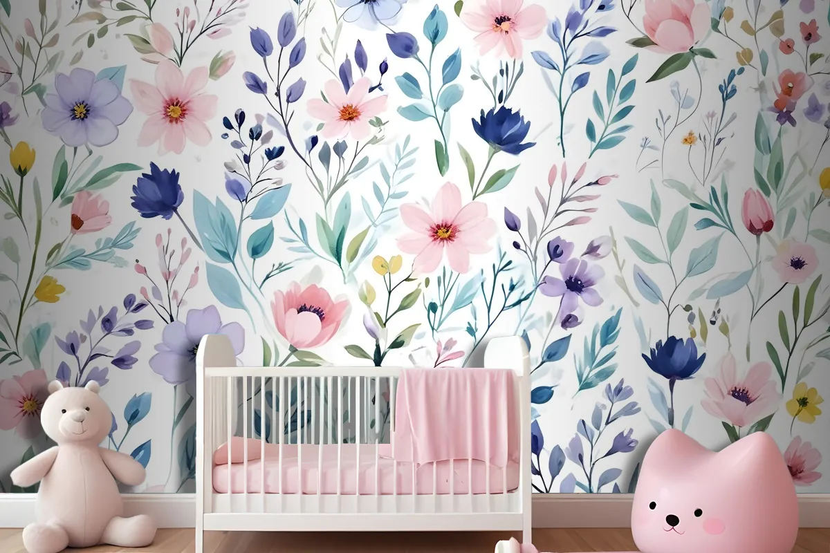 Watercolor Spring Floral Wallpaper Mural