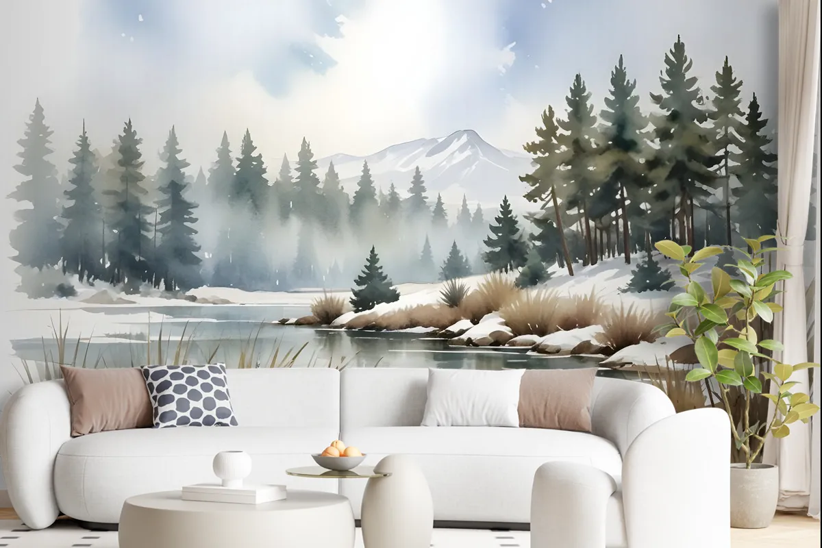 Watercolor Style Botanical Landscape Wallpaper Mural