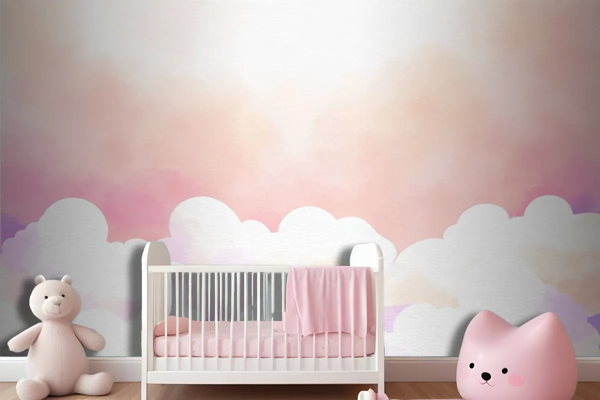 Watercolor Sugar Cotton Clouds Background Girl Wallpaper Mural