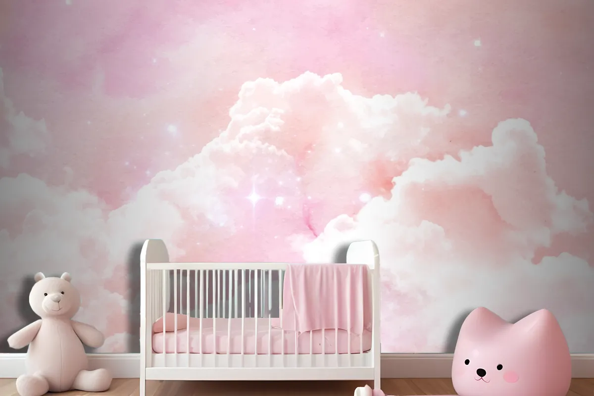 Watercolor Sugar Cotton Clouds Background Wallpaper Mural