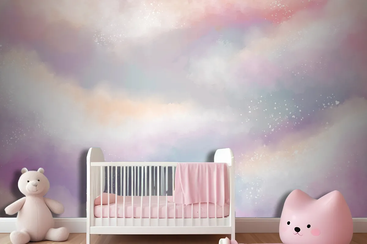 Watercolor Sugar Cotton Clouds Wallpaper Mural