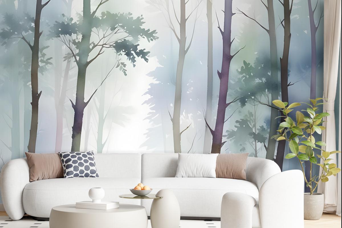 Watercolor Trees Wallpaper Mural