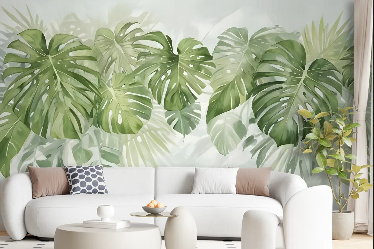 Watercolor Tropical Leaves Wallpaper Mural