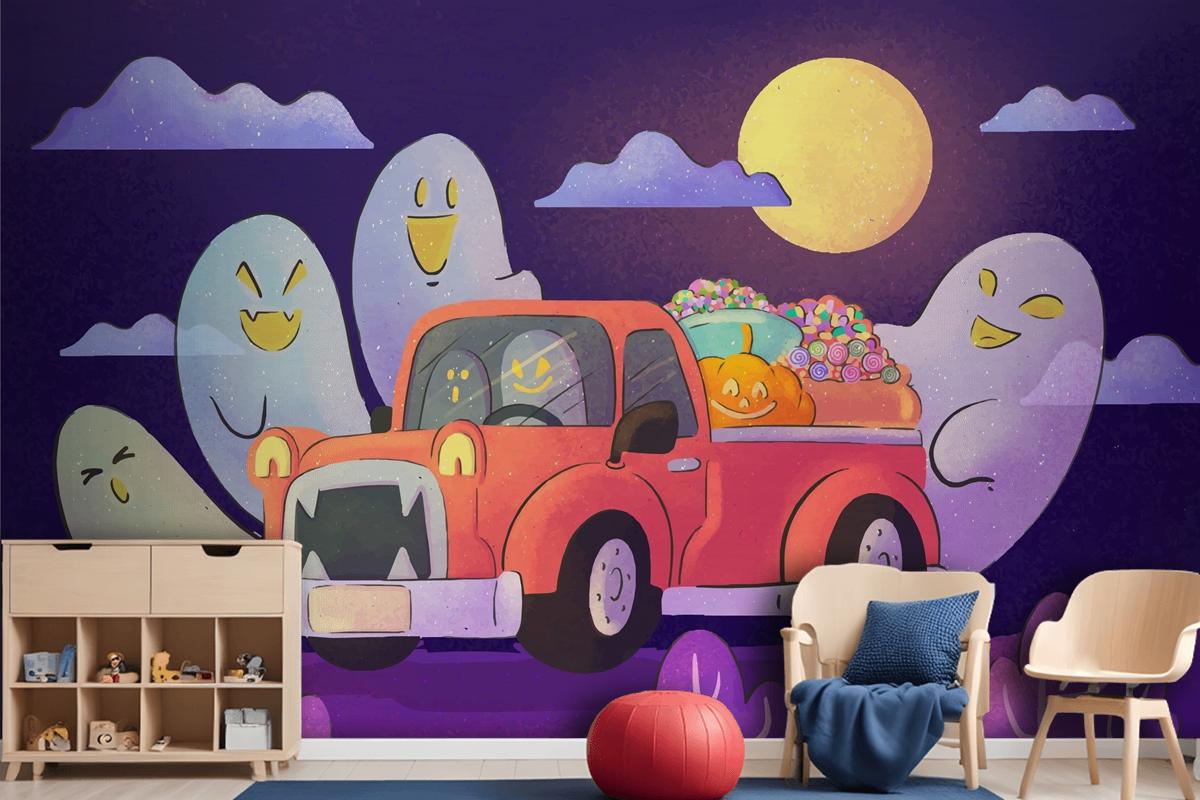 Watercolor Trunk Or Treat Wallpaper Mural