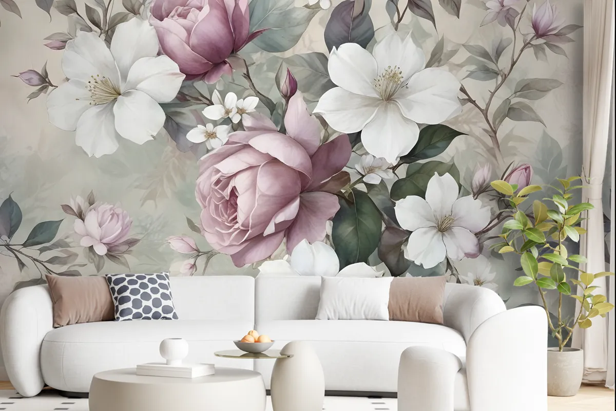 Watercolor Vintage Flower Wallpaper Mural