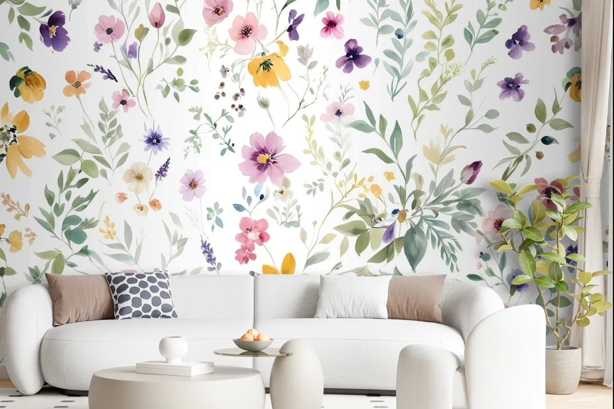 Watercolor Wildflower Wallpaper Mural