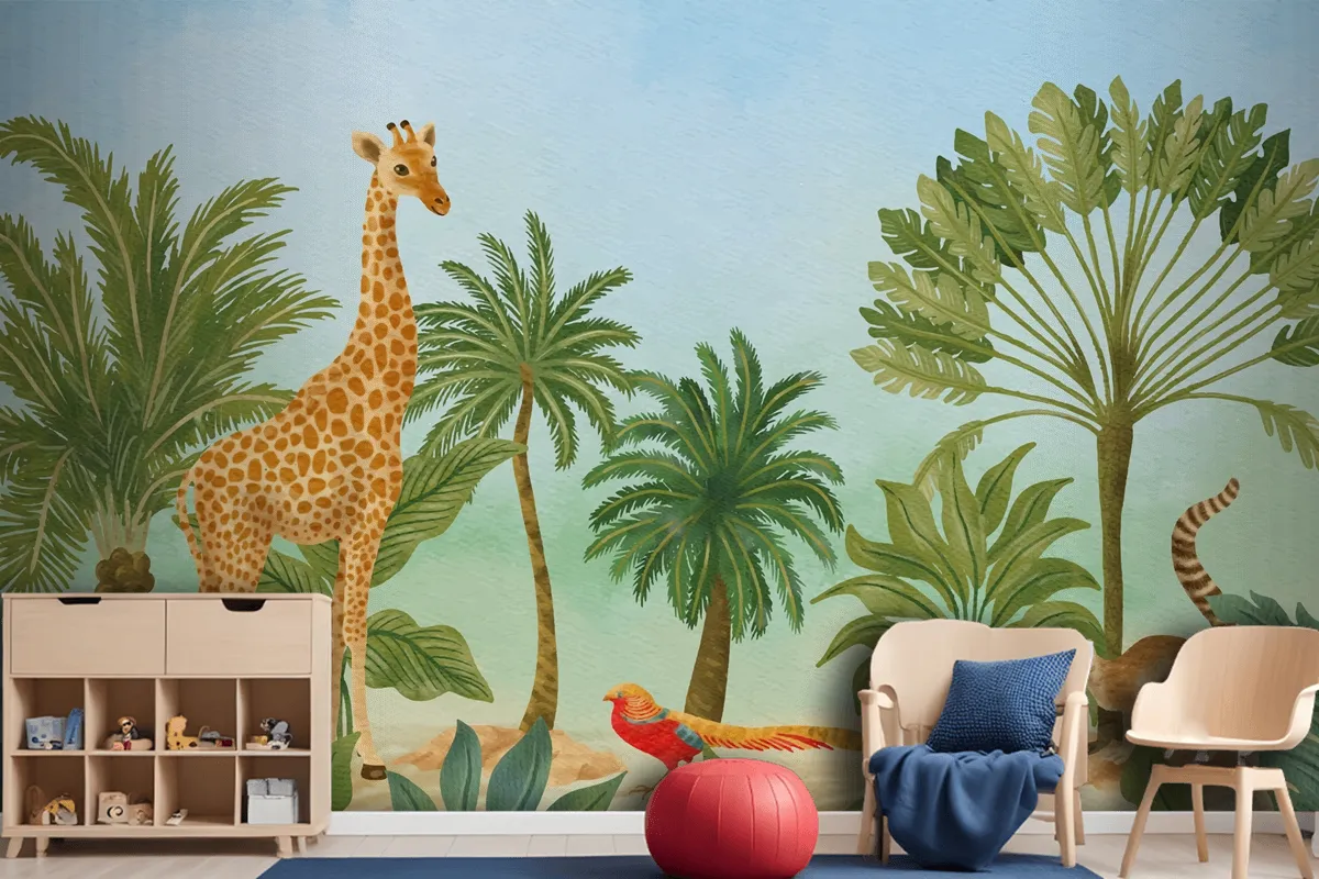 Watercolor Wildlife Background Boys Wallpaper Mural