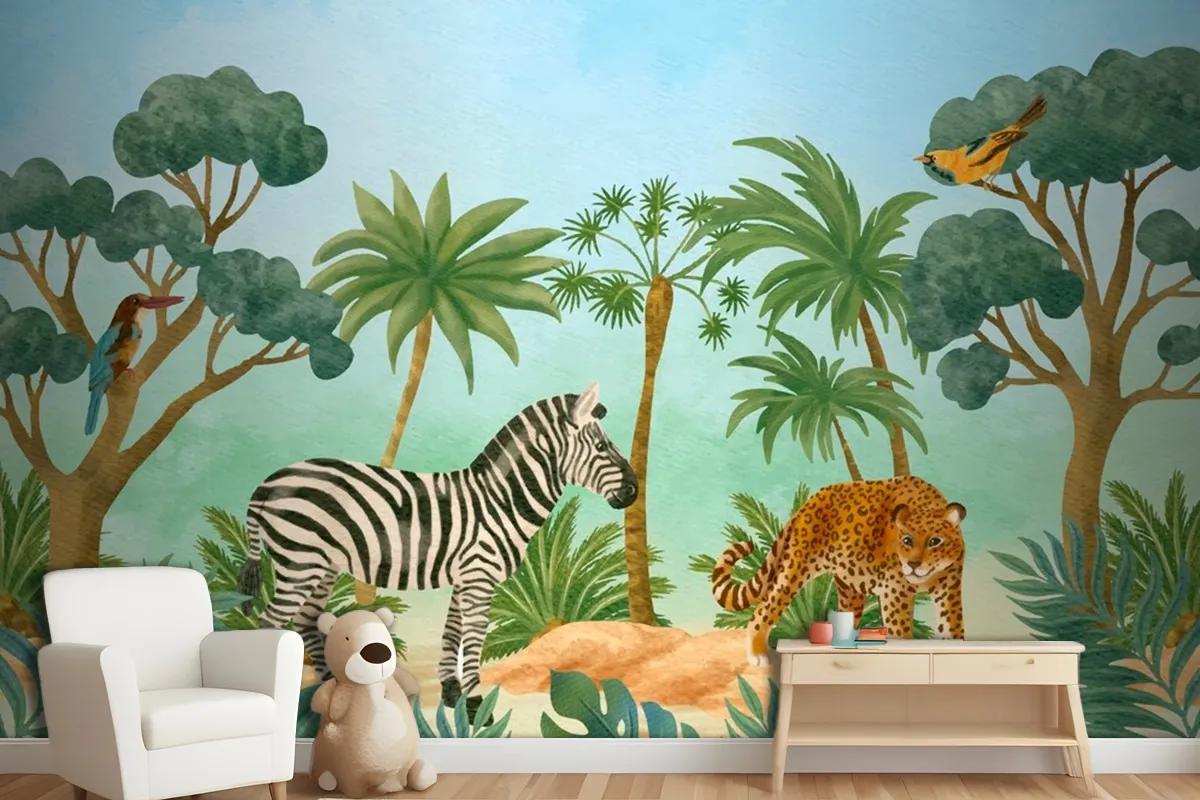 Watercolor Wildlife Background Wallpaper Mural