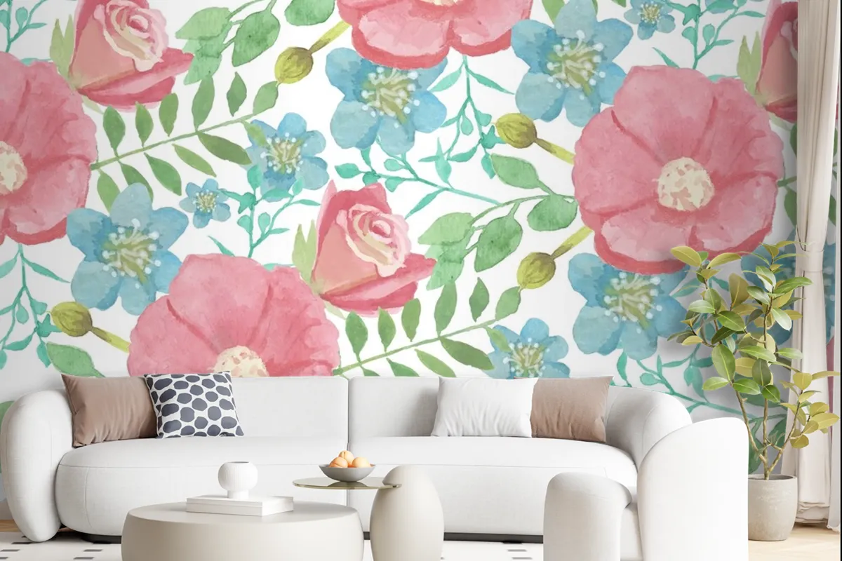 Watercolour Floral Background With Soft Colours Wallpaper Mural