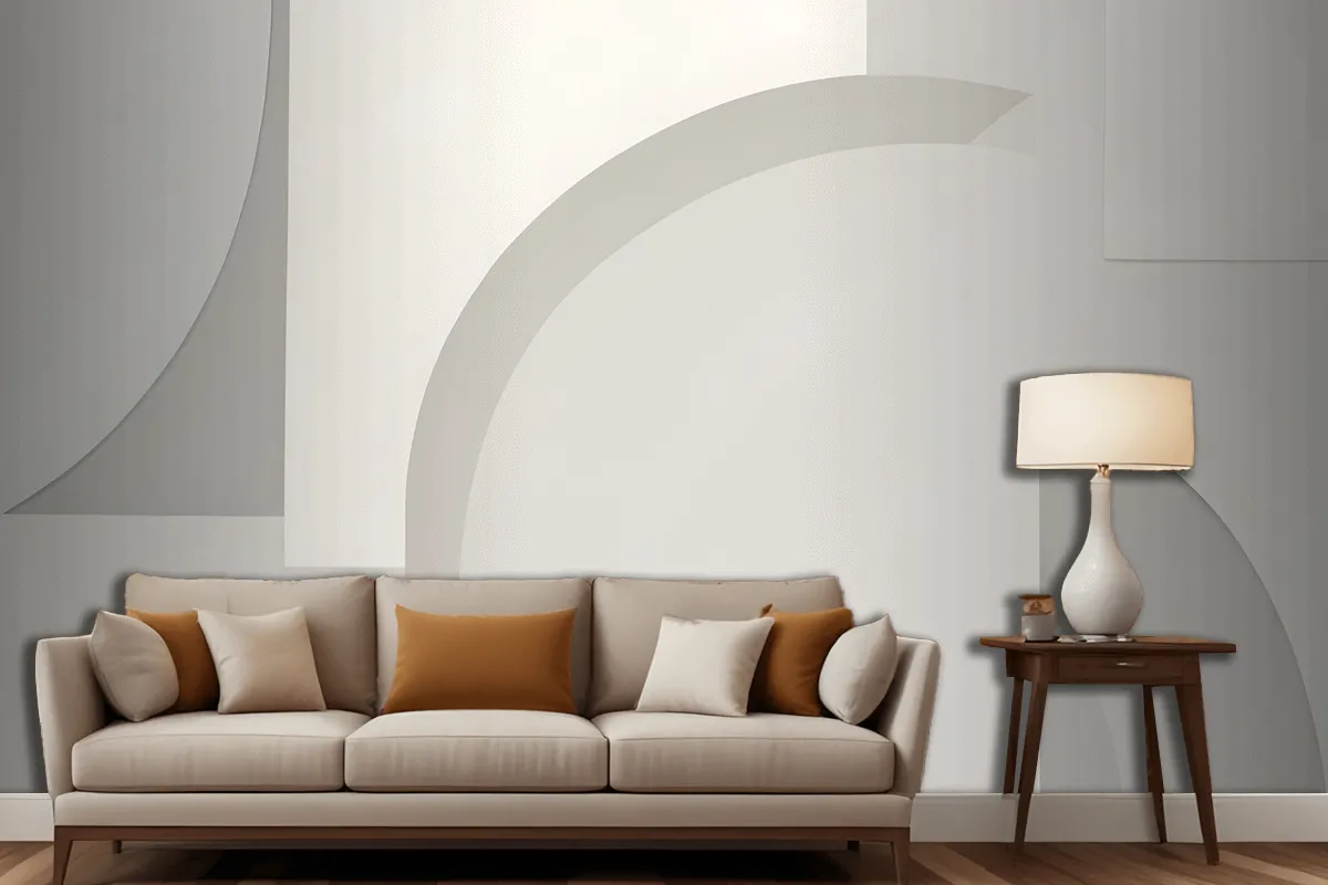 White And Neutral Abstract Shapes Wallpaper Mural