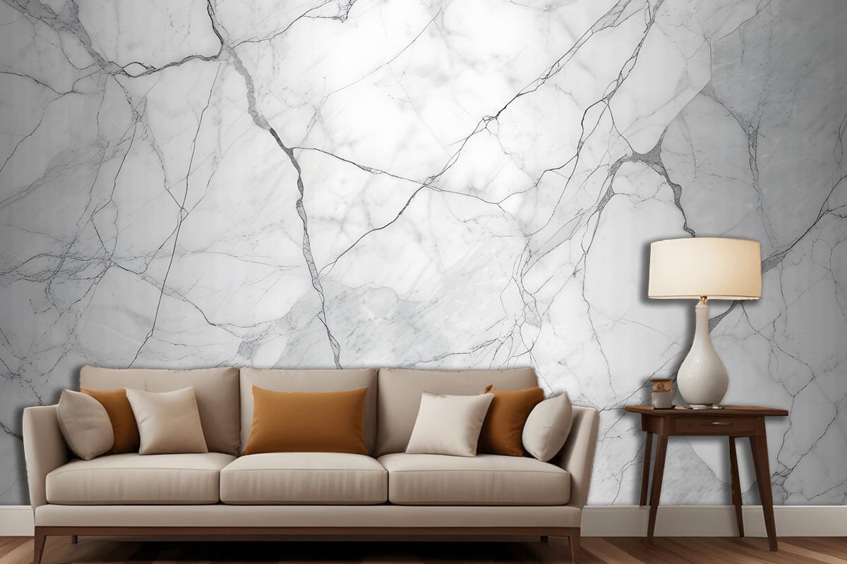 White Marble Texture With Gray Veins Wallpaper Mural