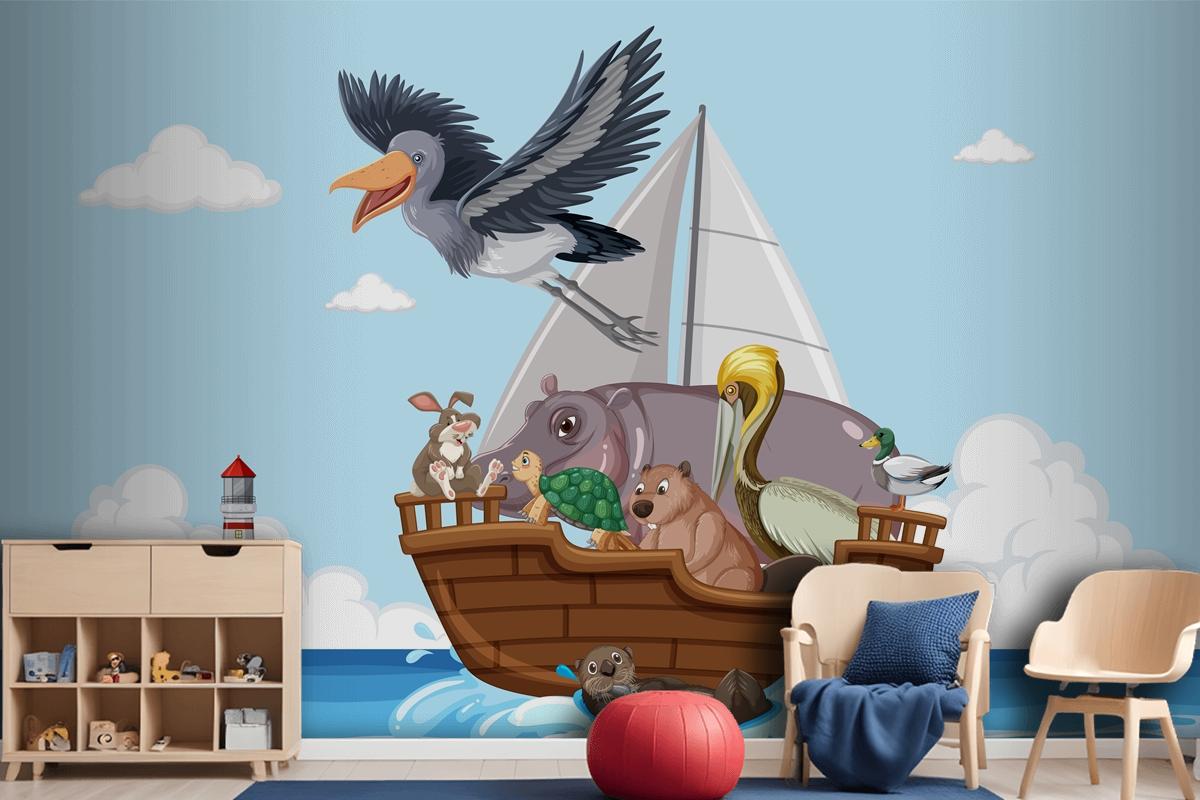 Wild Animals On A Boat Wallpaper Mural