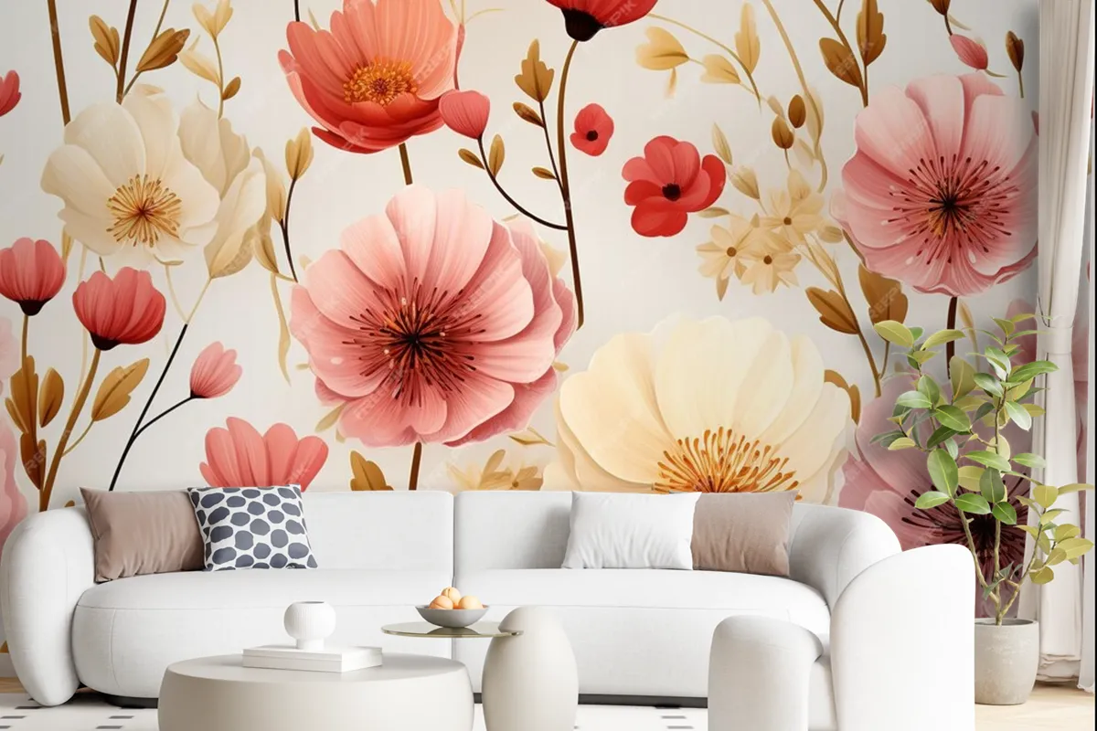 Wild Flowers Seamless Pattern Wallpaper Mural