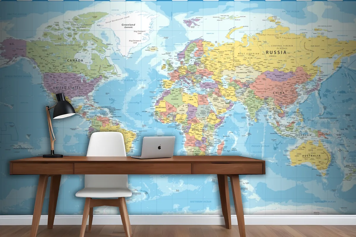 World Map Classic Color Political Wallpaper Mural