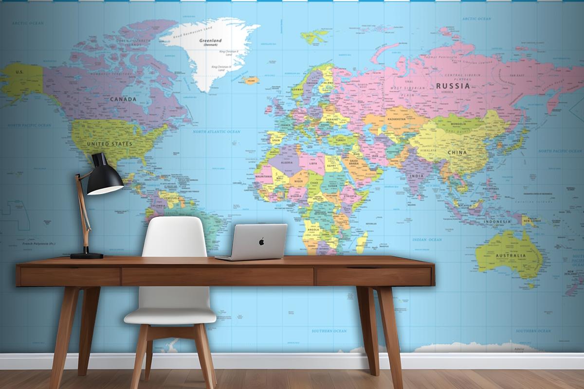 World Map Color Political Wallpaper Mural