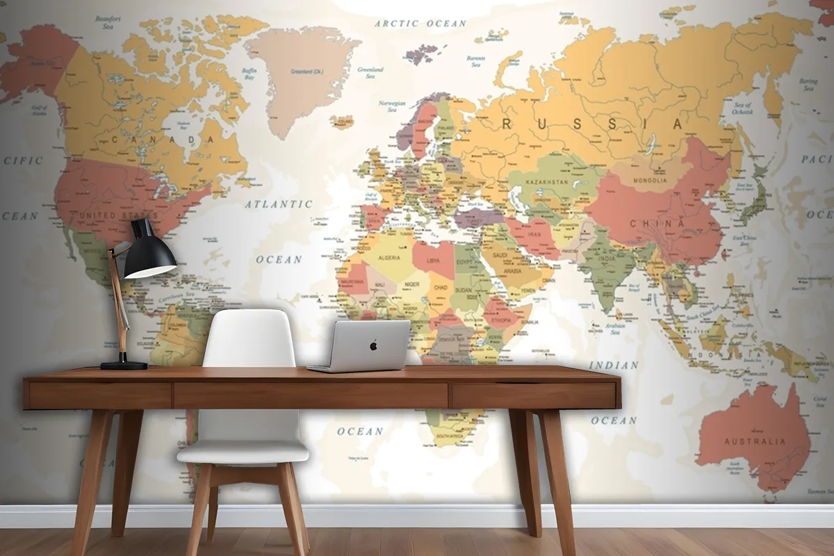 World Map Names Wallpaper Mural