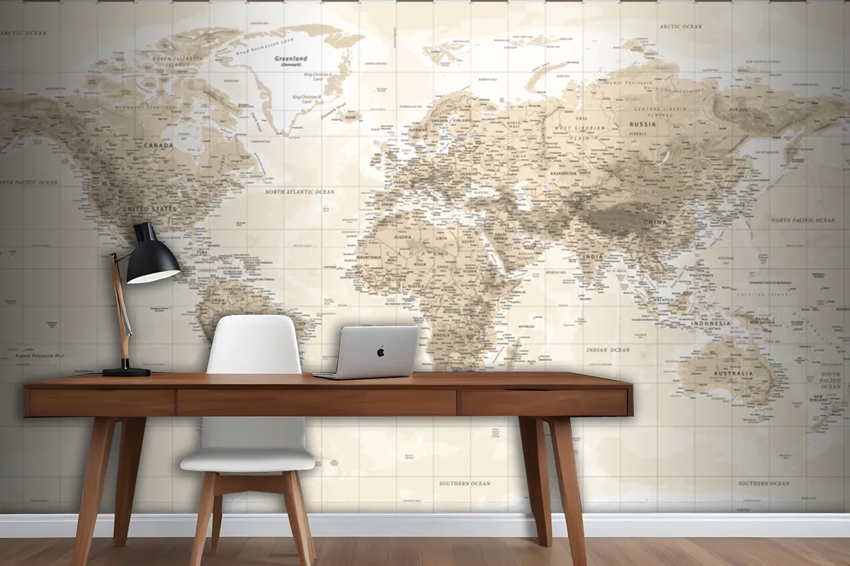 World Map Physical Vintage Retro Old Style Wallpaper Mural