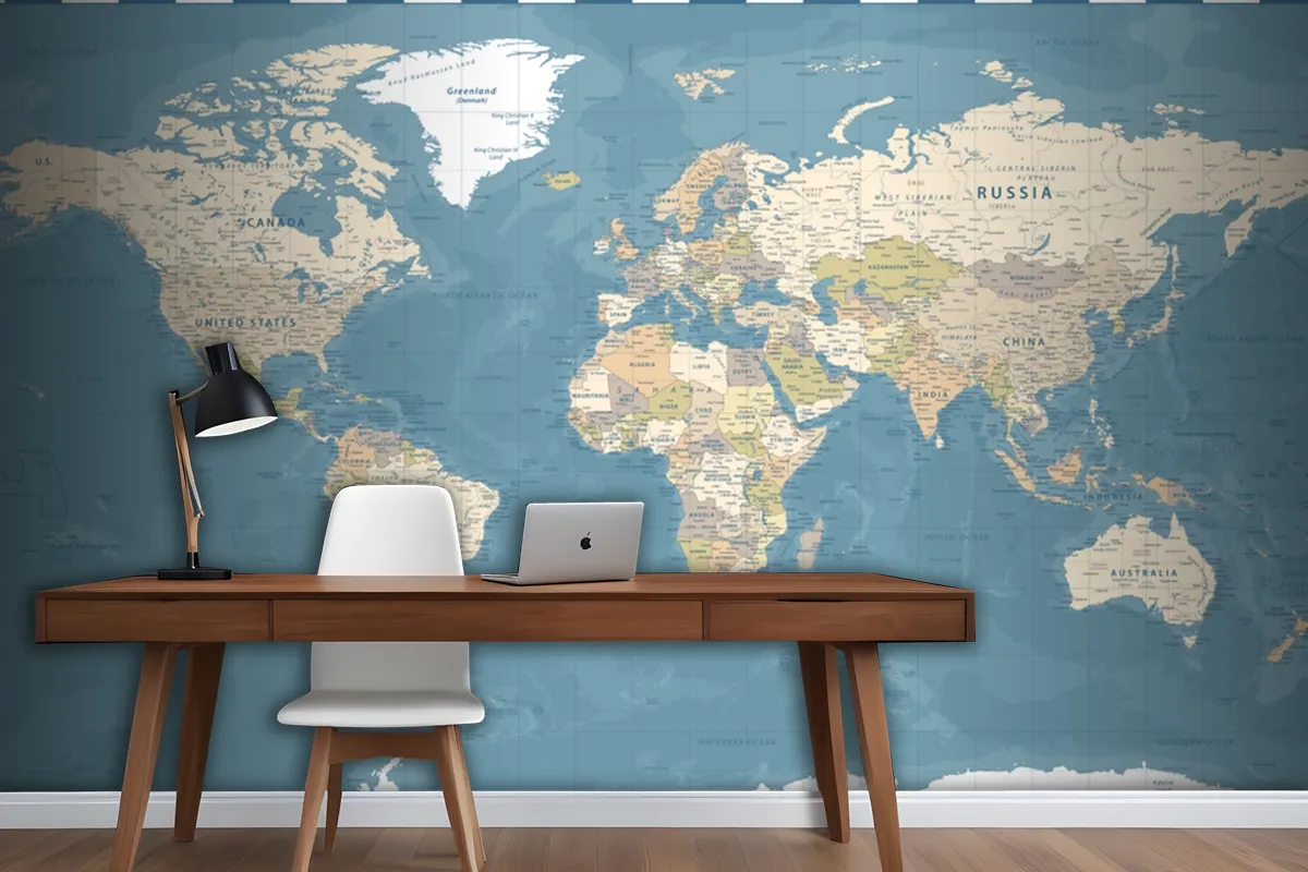 World Map Vintage Dark Political Wallpaper Mural