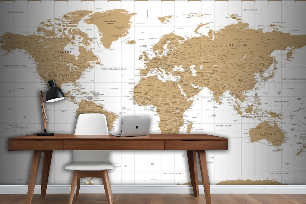 World Map Vintage Golden Political Wallpaper Mural