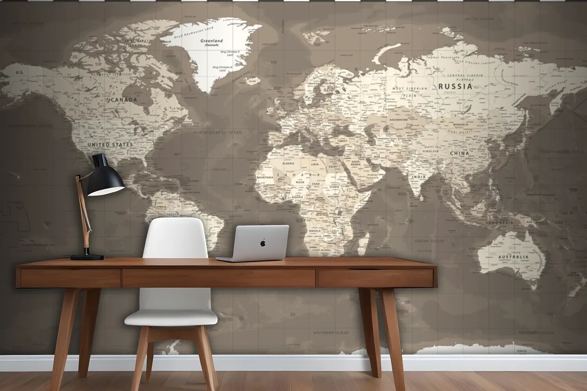 World Map Vintage Political Brown Wallpaper Mural