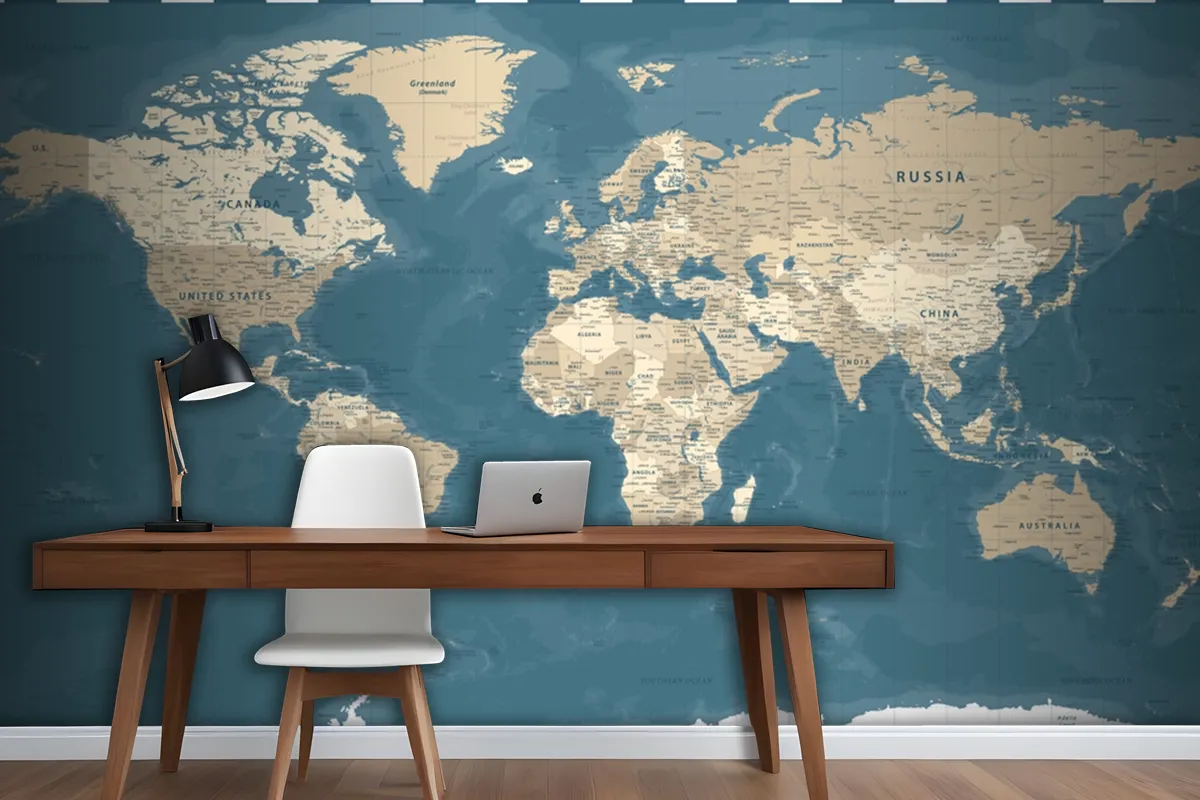 World Map Vintage Political Dark Wallpaper Mural