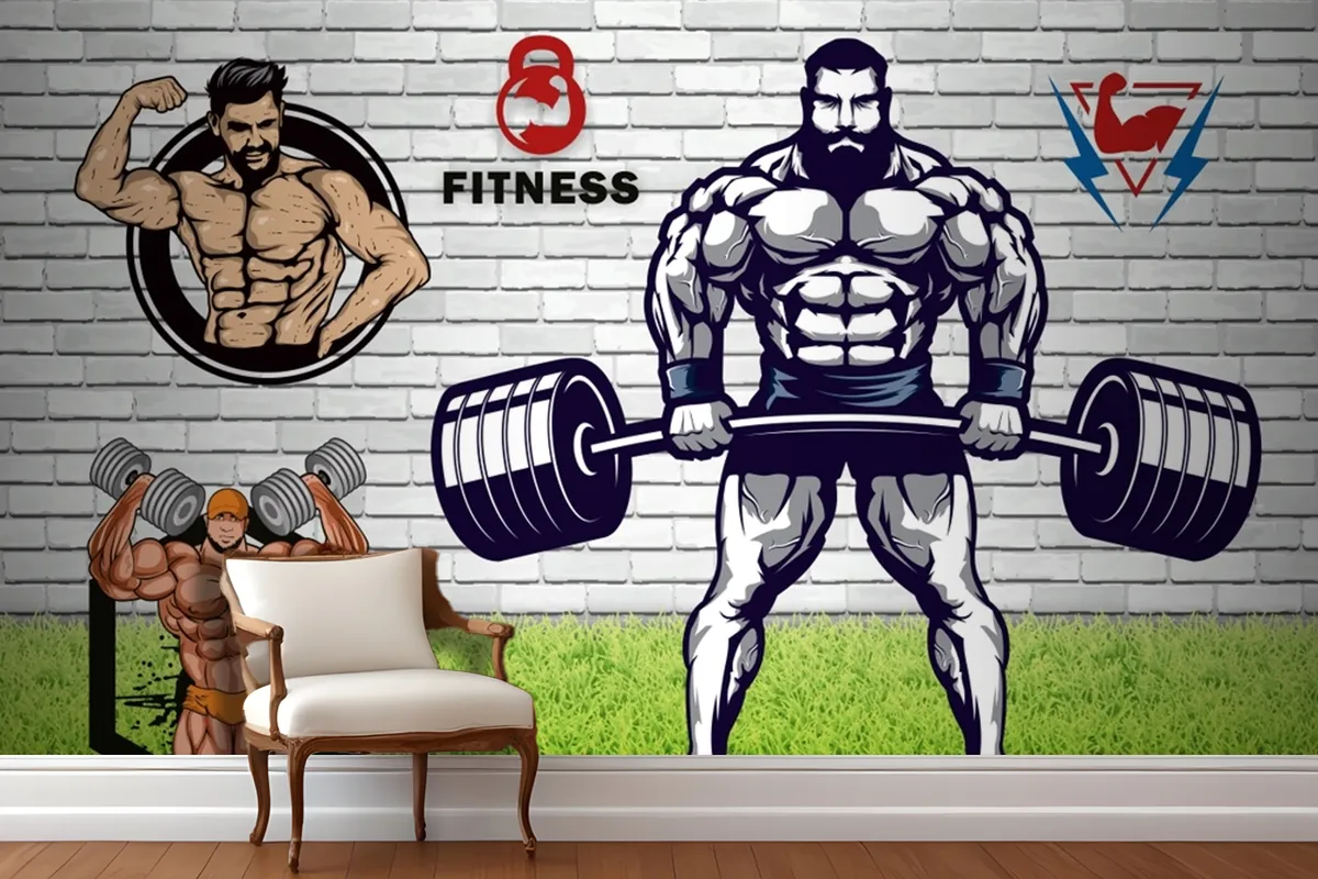 Yeşil Çim Halter Gym Fitness Duvar Kağıdı