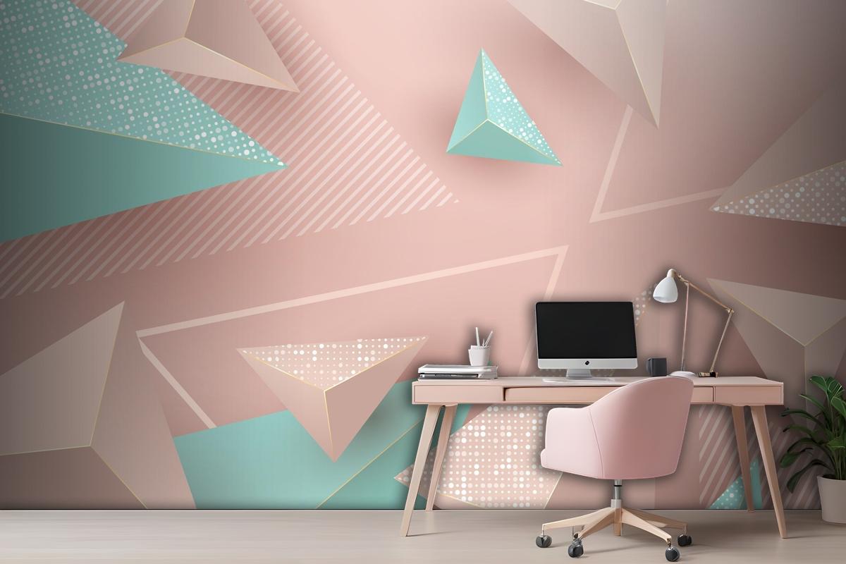 Realistic Background With Pink And Green Triangles Wallpaper Mural