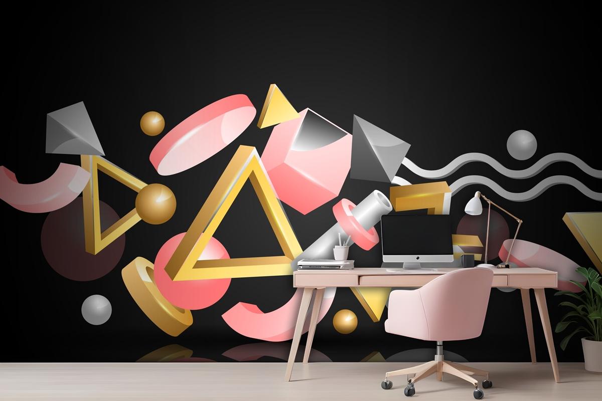 Realistic 3D Shapes Floating Wallpaper Mural