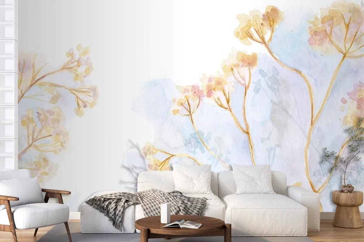 Hand Painted Watercolor Nature Background Wallpaper Mural